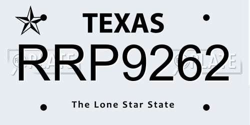 RRP9262 Texas License Plate