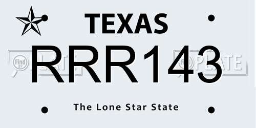RRR143 Texas License Plate