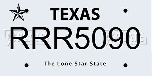 RRR5090 Texas License Plate