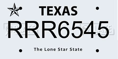 RRR6545 Texas License Plate