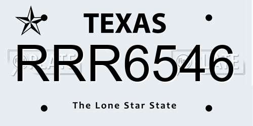 RRR6546 Texas License Plate