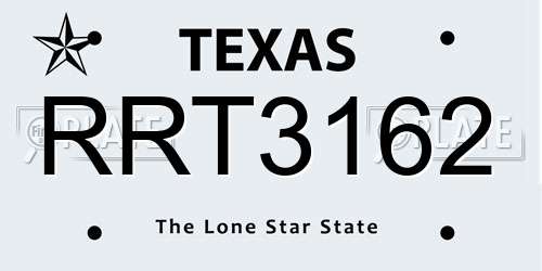 RRT3162 Texas License Plate