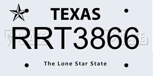 RRT3866 Texas License Plate