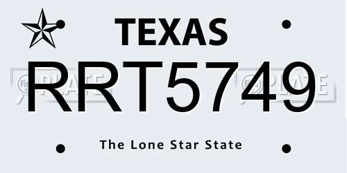 RRT5749 Texas License Plate