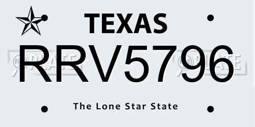 RRV5796 Texas License Plate