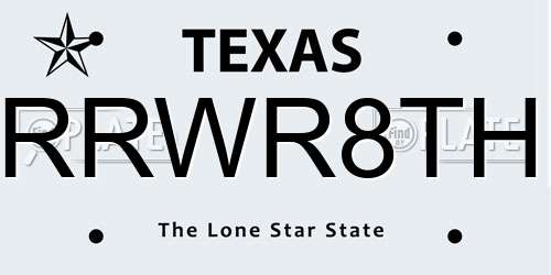 RRWR8TH Texas License Plate