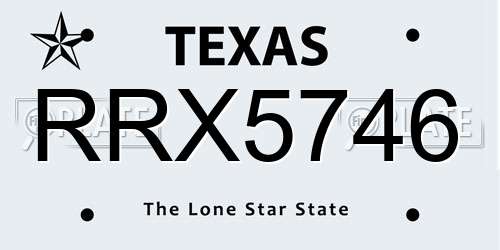 RRX5746 Texas License Plate