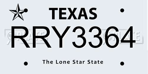 RRY3364 Texas License Plate