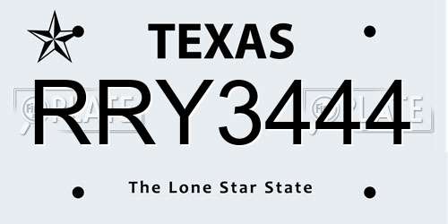 RRY3444 Texas License Plate