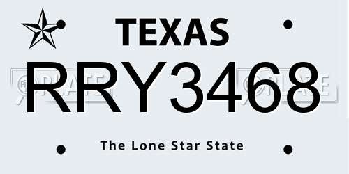 RRY3468 Texas License Plate