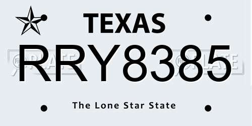 RRY8385 Texas License Plate