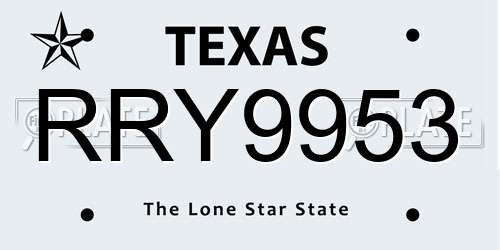 RRY9953 Texas License Plate