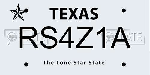RS4Z1A Texas License Plate
