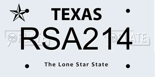 RSA214 Texas License Plate