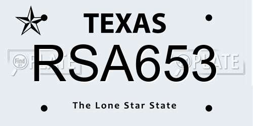 RSA653 Texas License Plate