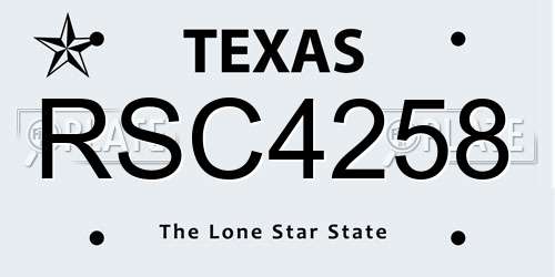 RSC4258 Texas License Plate