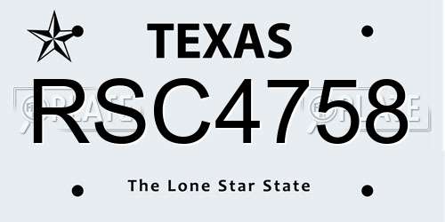RSC4758 Texas License Plate