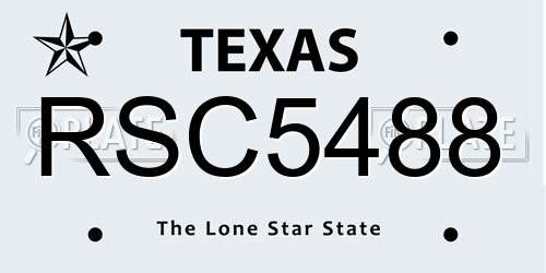 RSC5488 Texas License Plate