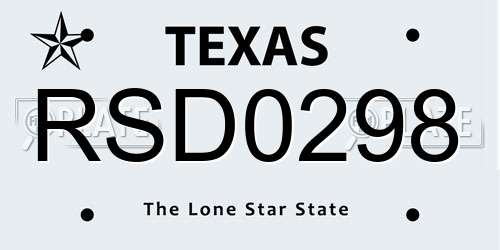 RSD0298 Texas License Plate