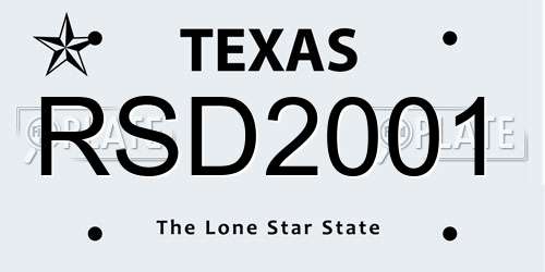 RSD2001 Texas License Plate