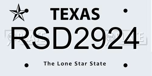 RSD2924 Texas License Plate
