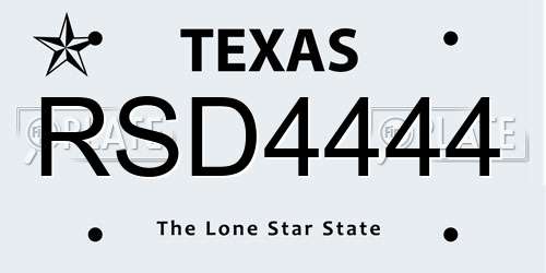 RSD4444 Texas License Plate
