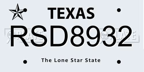 RSD8932 Texas License Plate