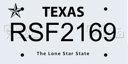 RSF2169 Texas License Plate