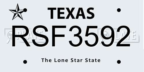 RSF3592 Texas License Plate