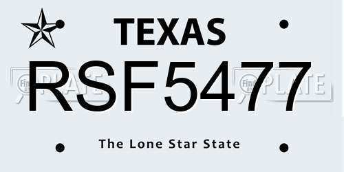 RSF5477 Texas License Plate