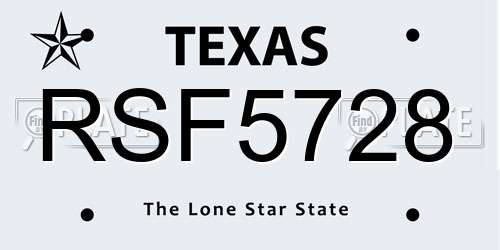 RSF5728 Texas License Plate