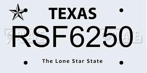 RSF6250 Texas License Plate