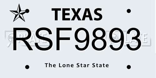 RSF9893 Texas License Plate