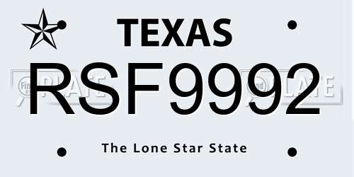 RSF9992 Texas License Plate