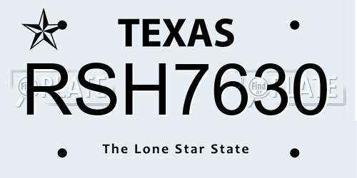RSH7630 Texas License Plate
