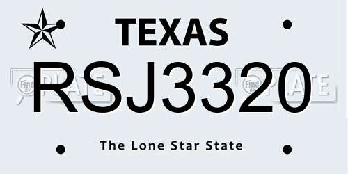 RSJ3320 Texas License Plate