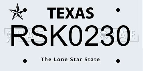 RSK0230 Texas License Plate