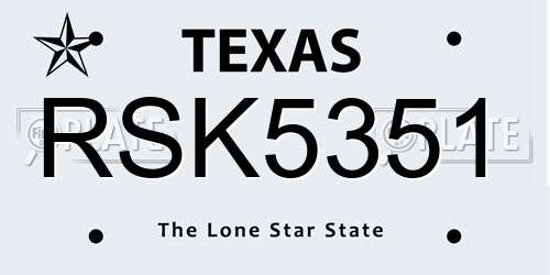 RSK5351 Texas License Plate