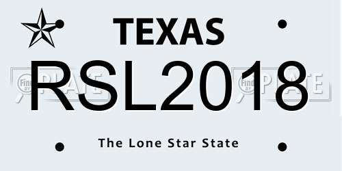 RSL2018 Texas License Plate
