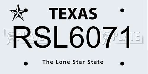 RSL6071 Texas License Plate