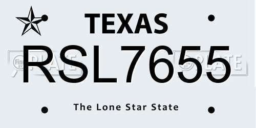 RSL7655 Texas License Plate