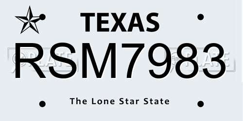 RSM7983 Texas License Plate