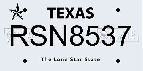 RSN8537 Texas License Plate