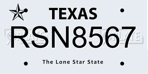 RSN8567 Texas License Plate