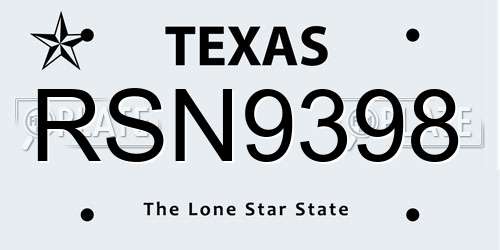 RSN9398 Texas License Plate