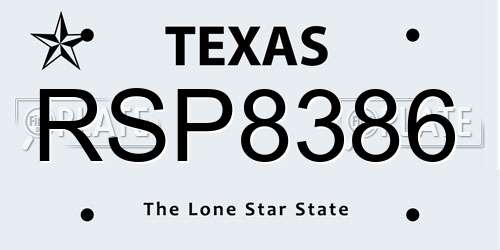 RSP8386 Texas License Plate