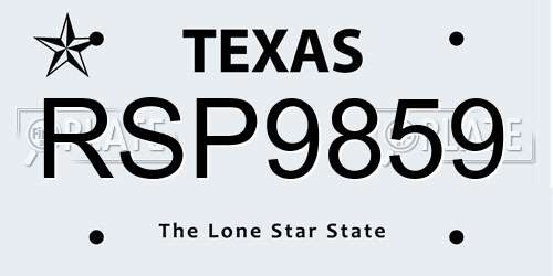 RSP9859 Texas License Plate