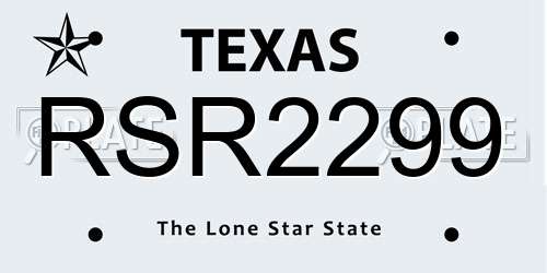 RSR2299 Texas License Plate