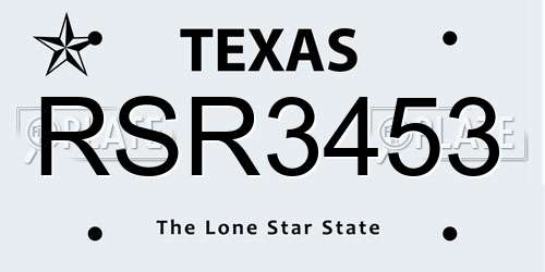 RSR3453 Texas License Plate