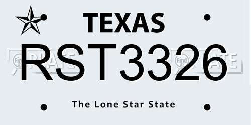 RST3326 Texas License Plate